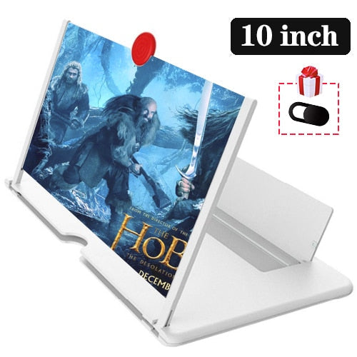 10 Inch 3D Mobile Phone Screen Magnifier HD Video Amplifier Stand Bracket with Movie Game Magnifying Folding Phone Desk Holder 10inch-White - Tophatter Daily Deals