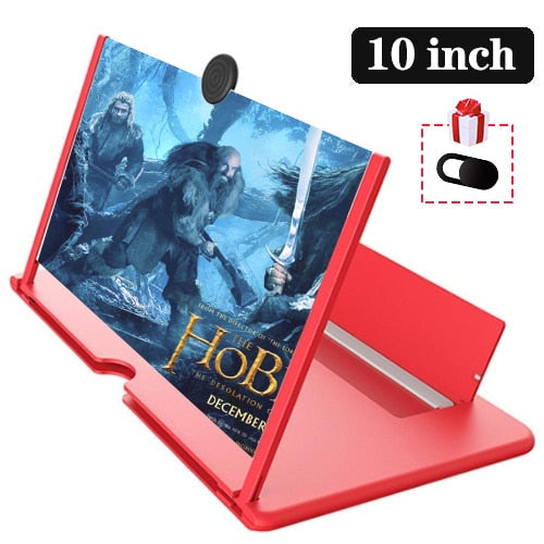 10 Inch 3D Mobile Phone Screen Magnifier HD Video Amplifier Stand Bracket with Movie Game Magnifying Folding Phone Desk Holder 10inch-Red - Tophatter Daily Deals