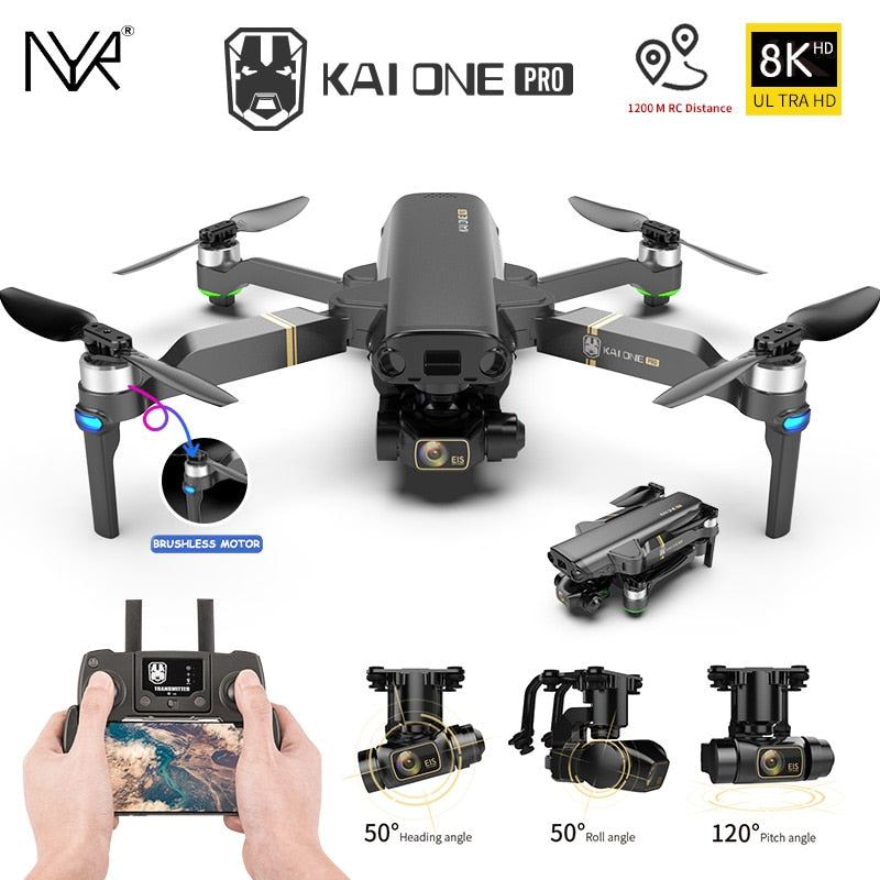 NYR 2021 New KAI ONE Pro Drone 8k HD Mechanical 3-Axis Gimbal Dual Camera 5G Wifi GPS Professional Aerial Photography Quadcopter - Tophatter Daily Deals