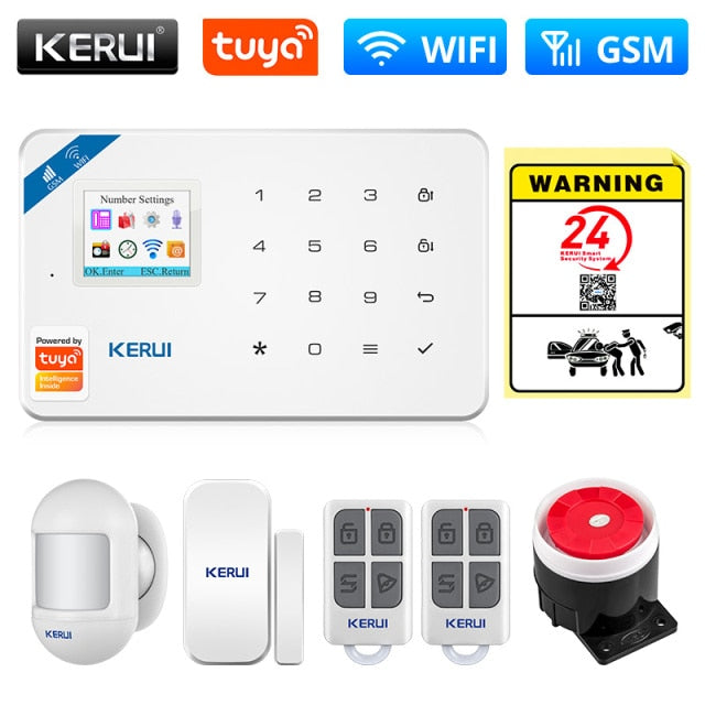 KERUI Tuya Smart WIFI GSM Security Alarm System Works With Alexa Home Burglar Motion Detector Smoke Door Window Sensor IP Camera WIFI GSM KIT1 Alarm - Tophatter Daily Deals