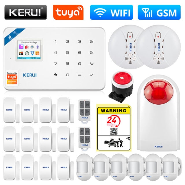 KERUI Tuya Smart WIFI GSM Security Alarm System Works With Alexa Home Burglar Motion Detector Smoke Door Window Sensor IP Camera WIFI GSM KIT14 Alarm - Tophatter Daily Deals