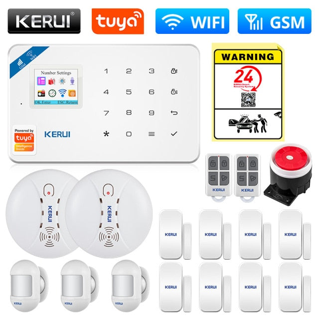 KERUI Tuya Smart WIFI GSM Security Alarm System Works With Alexa Home Burglar Motion Detector Smoke Door Window Sensor IP Camera WIFI GSM KIT7 Alarm - Tophatter Daily Deals