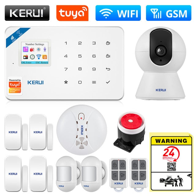 KERUI Tuya Smart WIFI GSM Security Alarm System Works With Alexa Home Burglar Motion Detector Smoke Door Window Sensor IP Camera WIFI GSM KIT9 Alarm - Tophatter Daily Deals