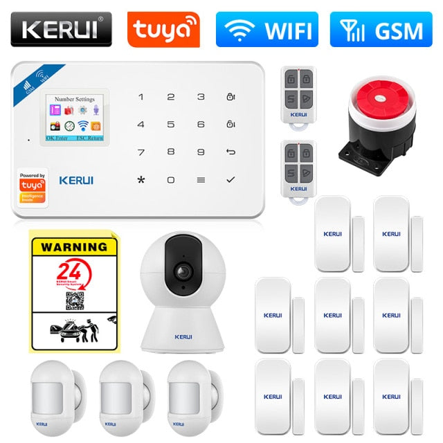KERUI Tuya Smart WIFI GSM Security Alarm System Works With Alexa Home Burglar Motion Detector Smoke Door Window Sensor IP Camera WIFI GSM KIT10 Alarm - Tophatter Daily Deals