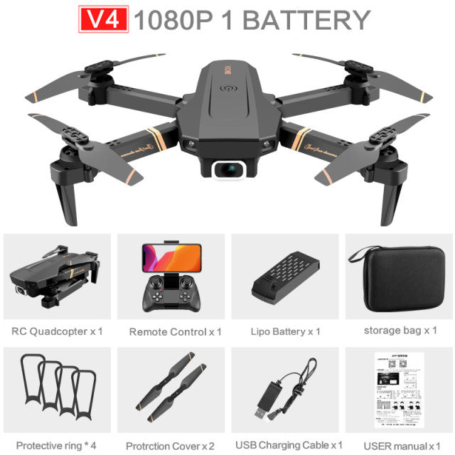4DRC V4 WIFI FPV Drone WiFi live video FPV 4K/1080P HD Wide Angle Camera Foldable Altitude Hold Durable RC Quadcopter 1080P-1Battery - Tophatter Daily Deals