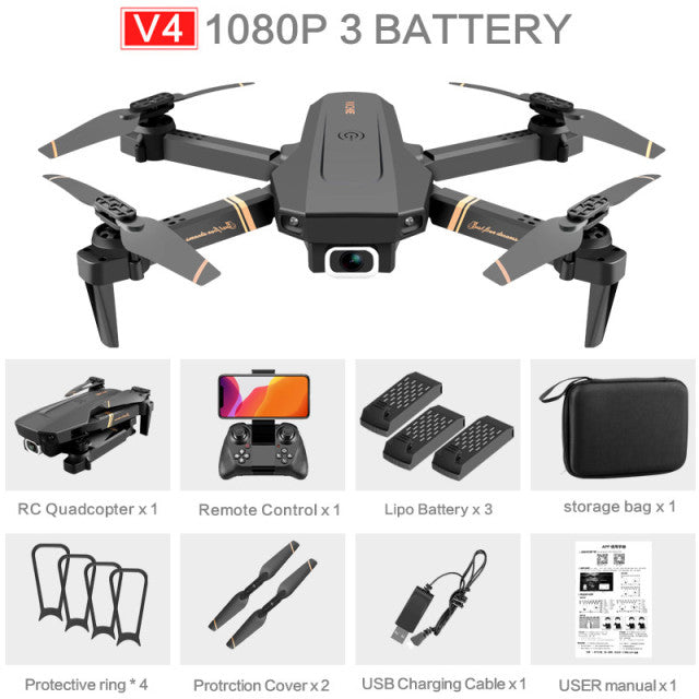 4DRC V4 WIFI FPV Drone WiFi live video FPV 4K/1080P HD Wide Angle Camera Foldable Altitude Hold Durable RC Quadcopter 1080P-3Battery - Tophatter Daily Deals