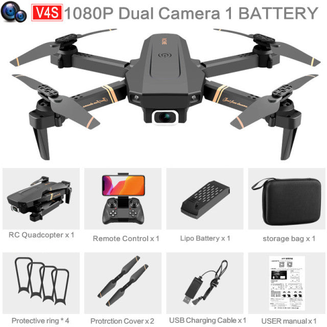 4DRC V4 WIFI FPV Drone WiFi live video FPV 4K/1080P HD Wide Angle Camera Foldable Altitude Hold Durable RC Quadcopter 1080P-Dual camera-1B - Tophatter Daily Deals