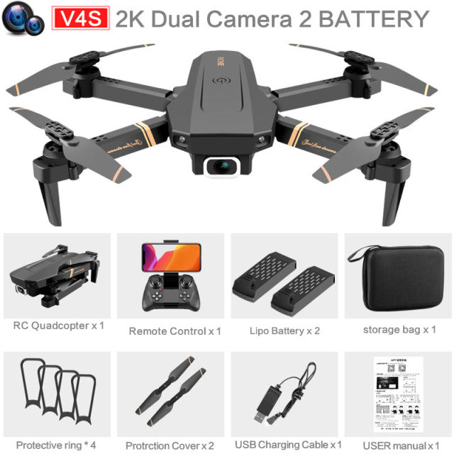 4DRC V4 WIFI FPV Drone WiFi live video FPV 4K/1080P HD Wide Angle Camera Foldable Altitude Hold Durable RC Quadcopter 2K-Dual camera-2B - Tophatter Daily Deals