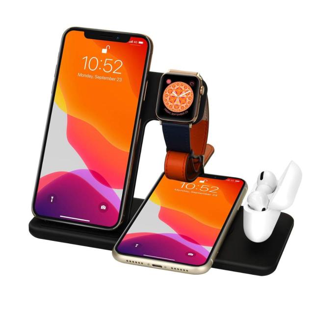 15W Qi Fast Wireless Charger Stand For iPhone 11 12 X 8 Apple Watch 4 in 1 Foldable Charging Dock Station for Airpods Pro iWatch Style1 15W Black CN - Tophatter Daily Deals