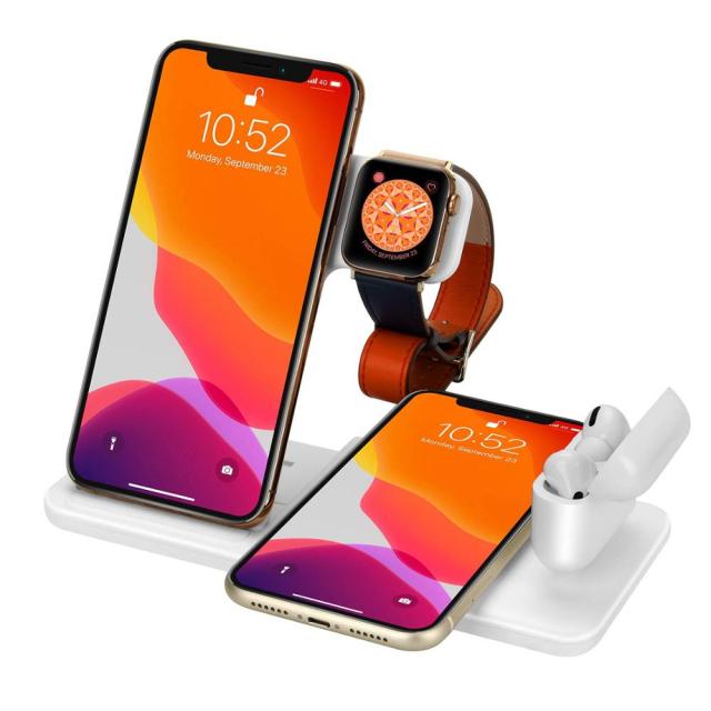15W Qi Fast Wireless Charger Stand For iPhone 11 12 X 8 Apple Watch 4 in 1 Foldable Charging Dock Station for Airpods Pro iWatch Style1 15W White CN - Tophatter Daily Deals