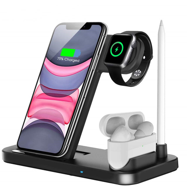 15W Qi Fast Wireless Charger Stand For iPhone 11 12 X 8 Apple Watch 4 in 1 Foldable Charging Dock Station for Airpods Pro iWatch Style2 10W Black CN - Tophatter Daily Deals