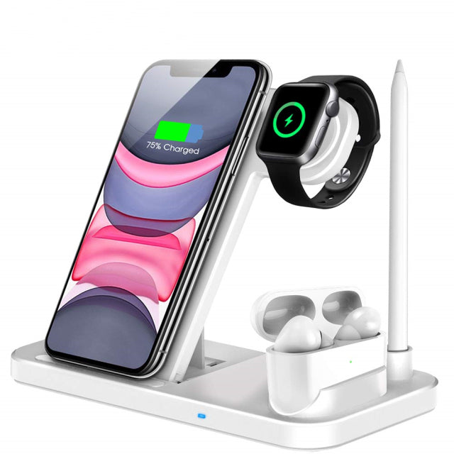 15W Qi Fast Wireless Charger Stand For iPhone 11 12 X 8 Apple Watch 4 in 1 Foldable Charging Dock Station for Airpods Pro iWatch Style2 10W White CN - Tophatter Daily Deals