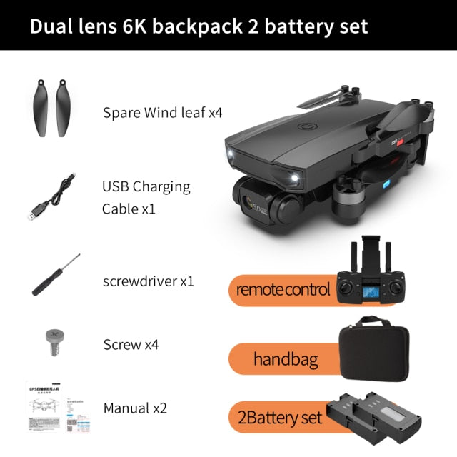 S2 5G WIFI RC Drone 4K Profesional RC Quadcopter Mini HD 6K Camera With Brushless Motor GPS FPV Foldable Drone Child Toys Plane Black 2 battery - Tophatter Daily Deals