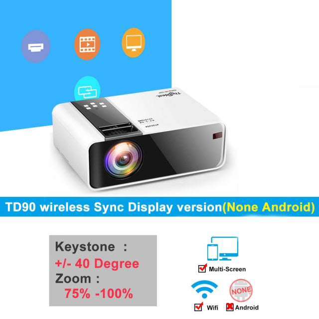 ThundeaL HD Mini Projector TD90 Native 1280 x 720P LED Android WiFi Projector Video Home Cinema 3D Smart Movie Game Proyector Multiscreen Version - Tophatter Daily Deals