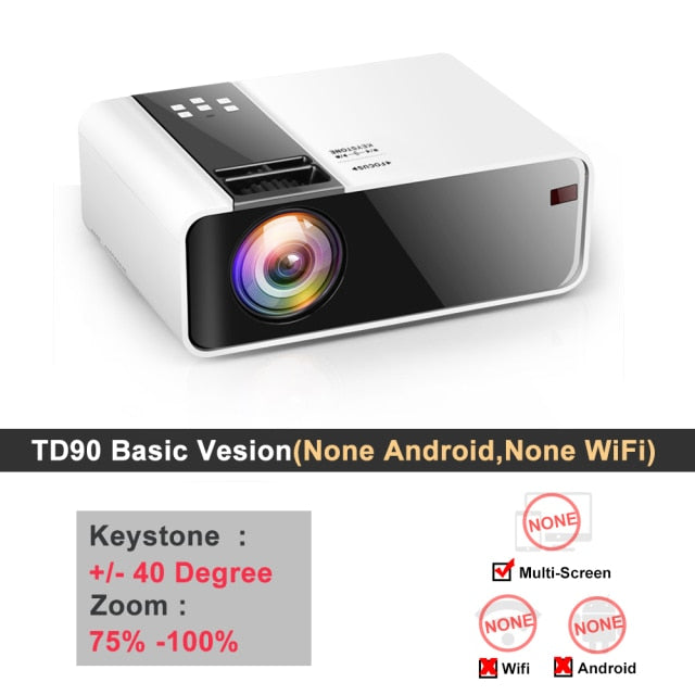 ThundeaL HD Mini Projector TD90 Native 1280 x 720P LED Android WiFi Projector Video Home Cinema 3D Smart Movie Game Proyector Basic Version - Tophatter Daily Deals