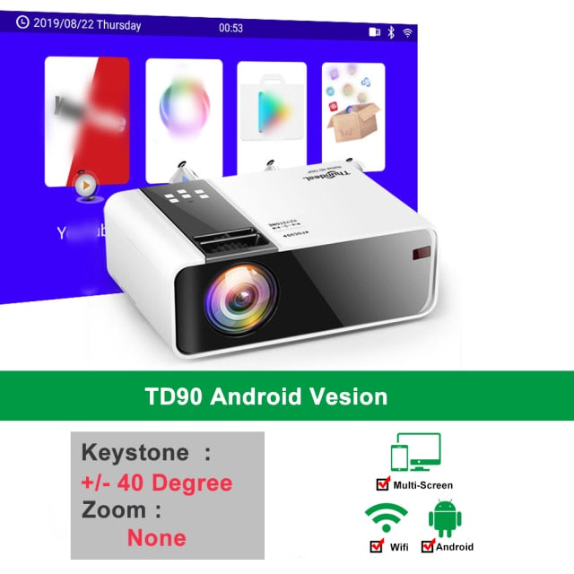 ThundeaL HD Mini Projector TD90 Native 1280 x 720P LED Android WiFi Projector Video Home Cinema 3D Smart Movie Game Proyector Android Version - Tophatter Daily Deals