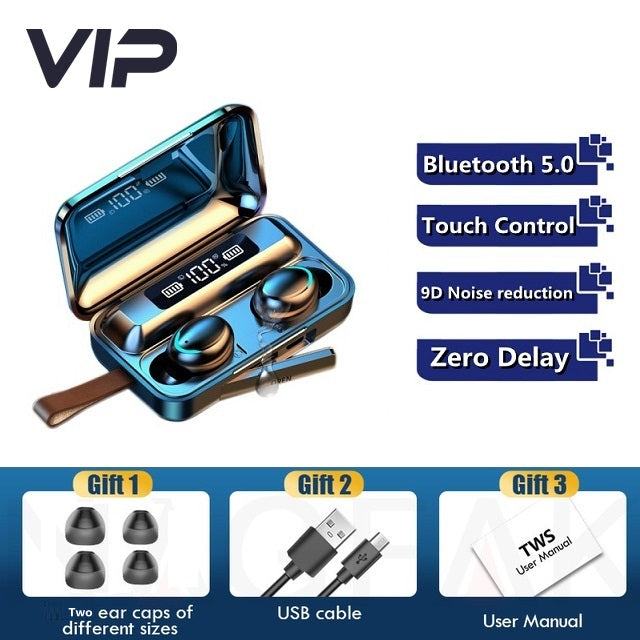 TWS Wireless Bluetooth Earphones LED Charging Box Wireless Headphone Deep Bass Stereo Sports Waterproof Headsets W/Mic VIP belt rope - Tophatter Daily Deals