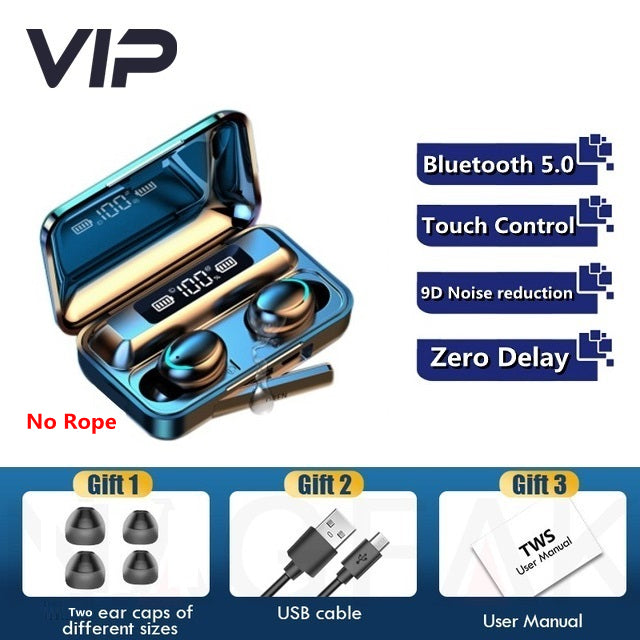 TWS Wireless Bluetooth Earphones LED Charging Box Wireless Headphone Deep Bass Stereo Sports Waterproof Headsets W/Mic VIP without rope - Tophatter Daily Deals
