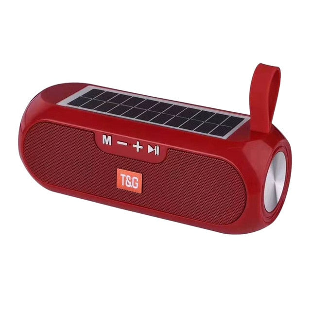 YABA Portable Column Speaker Wireless Bluetooth-compatible Stereo Music Box Solar Power Bank Boombox waterproof USB AUX FM radio Red - Tophatter Daily Deals