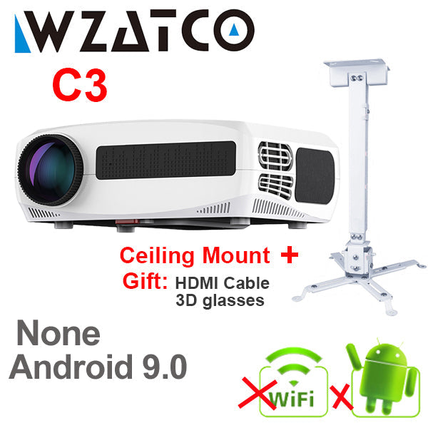 WZATCO C3 LED Projector Android 10.0 WIFI Full HD 1080P 300 inch Big Screen Proyector Home Theater Smart Video Beamer C3 add Mount - Tophatter Daily Deals