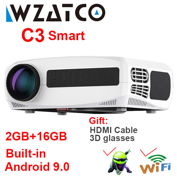 WZATCO C3 LED Projector Android 10.0 WIFI Full HD 1080P 300 inch Big Screen Proyector Home Theater Smart Video Beamer C3 Smart 16G - Tophatter Daily Deals