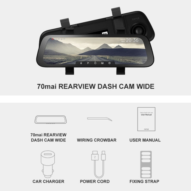 9.35 Inch Full Screen 70mai Rearview Dash Cam Wide 1080P Auto Cam 130FOV 70mai D07 Mirror Car Recorder Stream Media Car DVR 70mai Dash Cam Wide - Tophatter Daily Deals