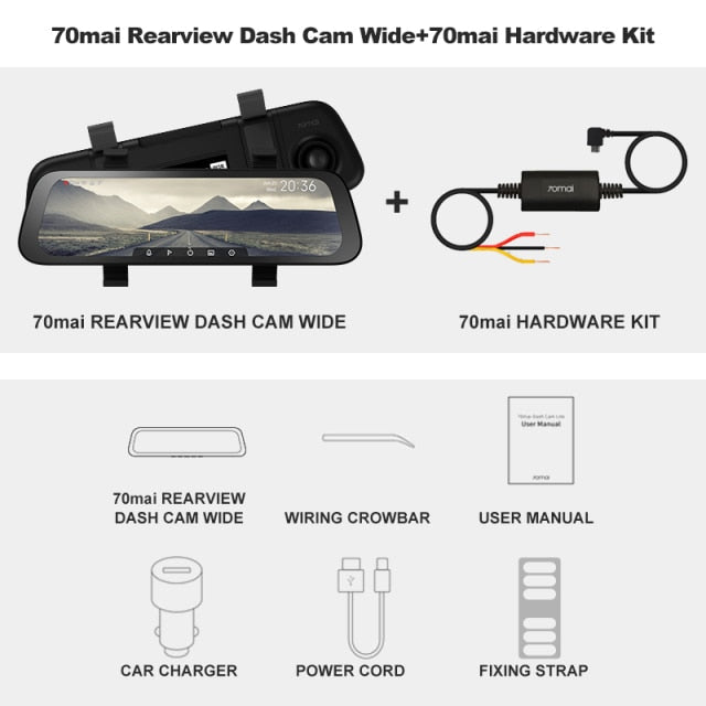 9.35 Inch Full Screen 70mai Rearview Dash Cam Wide 1080P Auto Cam 130FOV 70mai D07 Mirror Car Recorder Stream Media Car DVR Wide N Hardware kit - Tophatter Daily Deals