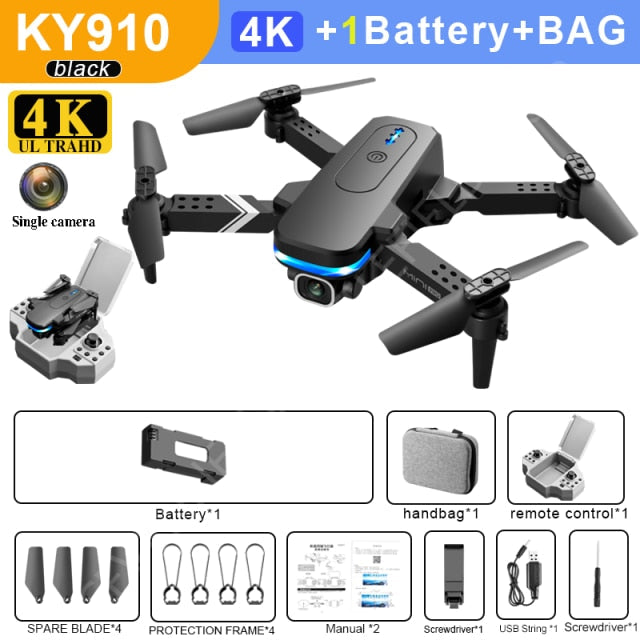 2021 New KY910 Mini Drone 4k Hd Camera profesional Rc Drones Wifi Fpv Toy Outdoor Rc Quadcopter Fixed height Drones Boy For Toys 4K single camera 1B China - Tophatter Daily Deals