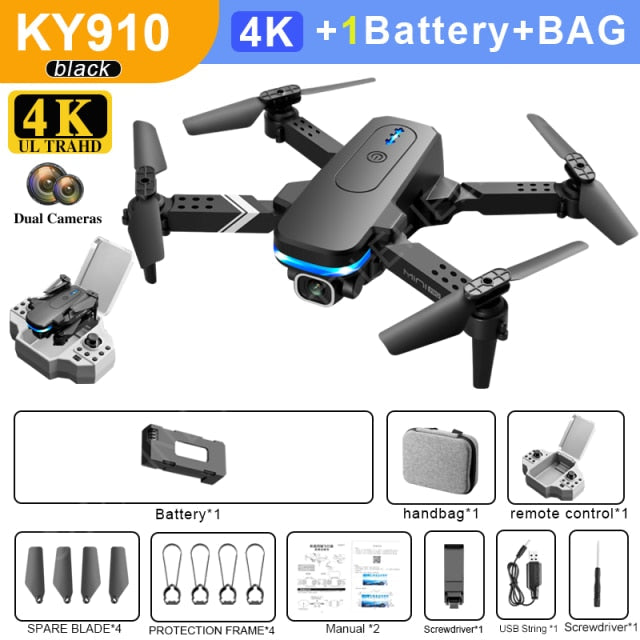 2021 New KY910 Mini Drone 4k Hd Camera profesional Rc Drones Wifi Fpv Toy Outdoor Rc Quadcopter Fixed height Drones Boy For Toys 4K dual camera 1B China - Tophatter Daily Deals