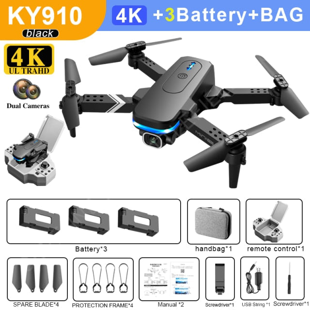 2021 New KY910 Mini Drone 4k Hd Camera profesional Rc Drones Wifi Fpv Toy Outdoor Rc Quadcopter Fixed height Drones Boy For Toys 4K dual camera 3B China - Tophatter Daily Deals