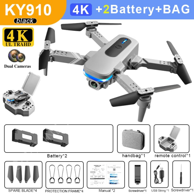 2021 New KY910 Mini Drone 4k Hd Camera profesional Rc Drones Wifi Fpv Toy Outdoor Rc Quadcopter Fixed height Drones Boy For Toys 4K dual camera 2B 2 China - Tophatter Daily Deals