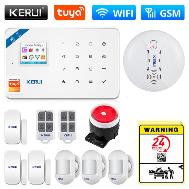 KERUI Tuya Smart WIFI GSM Security Alarm System Works With Alexa Home Burglar Motion Detector Smoke Door Window Sensor IP Camera WIFI GSM KIT3 Alarm - Tophatter Daily Deals