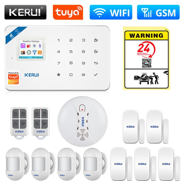 KERUI Tuya Smart WIFI GSM Security Alarm System Works With Alexa Home Burglar Motion Detector Smoke Door Window Sensor IP Camera WIFI GSM KIT4 Alarm - Tophatter Daily Deals