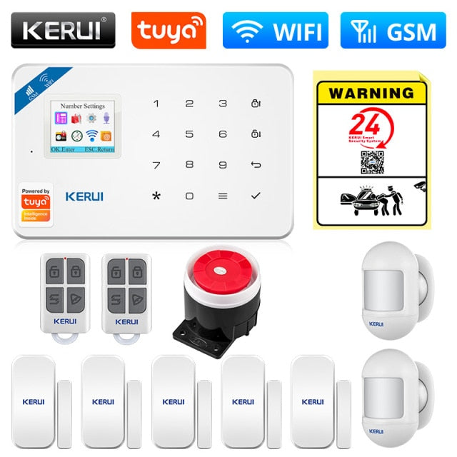 KERUI Tuya Smart WIFI GSM Security Alarm System Works With Alexa Home Burglar Motion Detector Smoke Door Window Sensor IP Camera WIFI GSM KIT5 Alarm - Tophatter Daily Deals