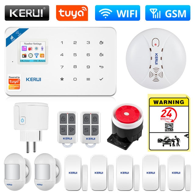 KERUI Tuya Smart WIFI GSM Security Alarm System Works With Alexa Home Burglar Motion Detector Smoke Door Window Sensor IP Camera WIFI GSM KIT6 Alarm - Tophatter Daily Deals