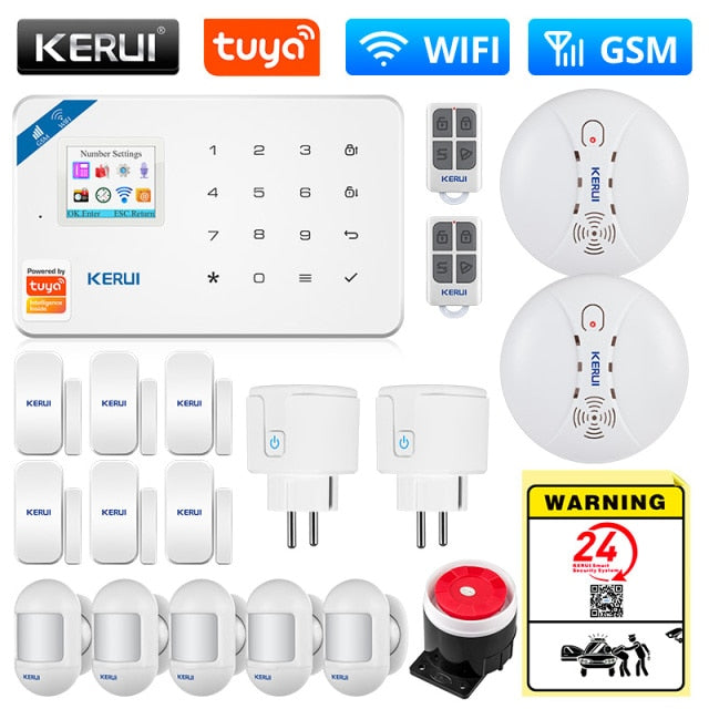 KERUI Tuya Smart WIFI GSM Security Alarm System Works With Alexa Home Burglar Motion Detector Smoke Door Window Sensor IP Camera WIFI GSM KIT12 Alarm - Tophatter Daily Deals