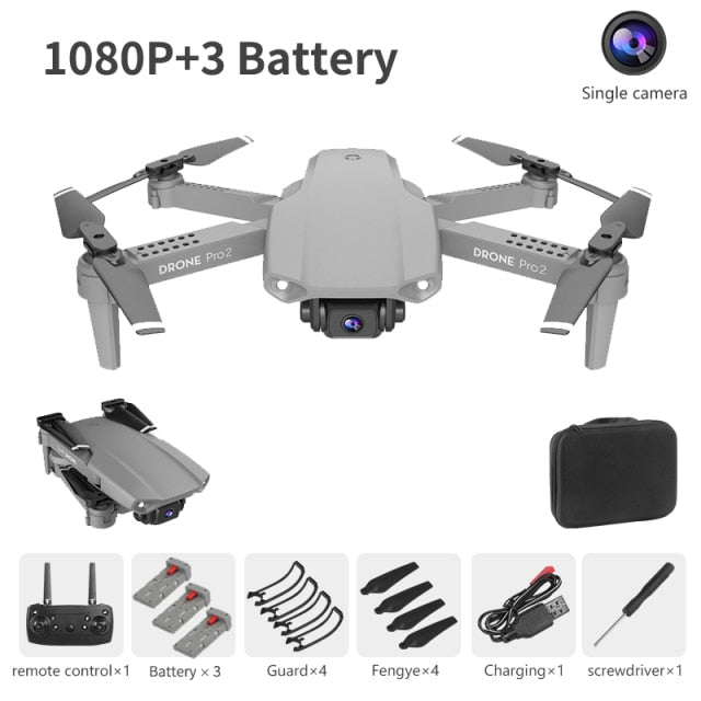 XCZJ E99 Pro2 RC Mini Drone 4K 1080P 720P Dual Camera WIFI FPV Aerial Photography Helicopter Foldable Quadcopter Dron Toys 1080P gray 3B - Tophatter Daily Deals
