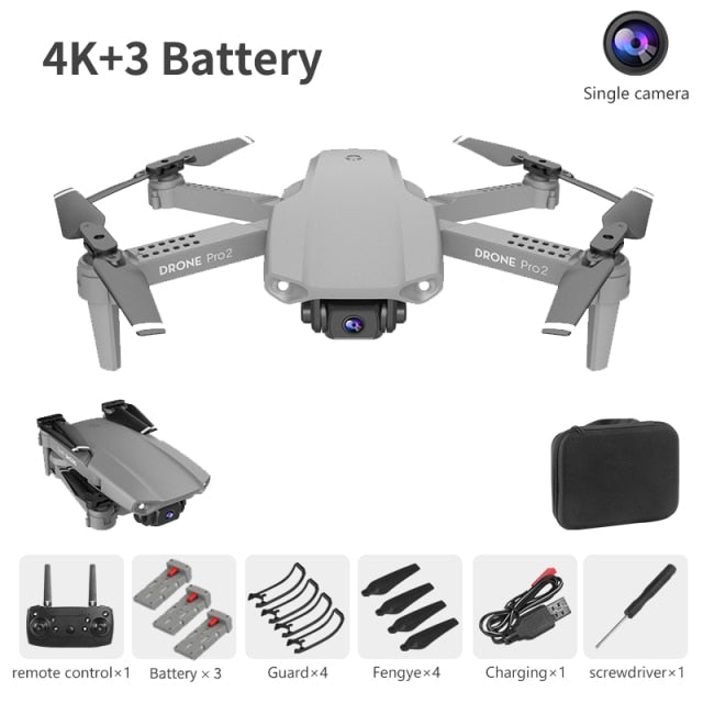 XCZJ E99 Pro2 RC Mini Drone 4K 1080P 720P Dual Camera WIFI FPV Aerial Photography Helicopter Foldable Quadcopter Dron Toys 4K gray 3B - Tophatter Daily Deals
