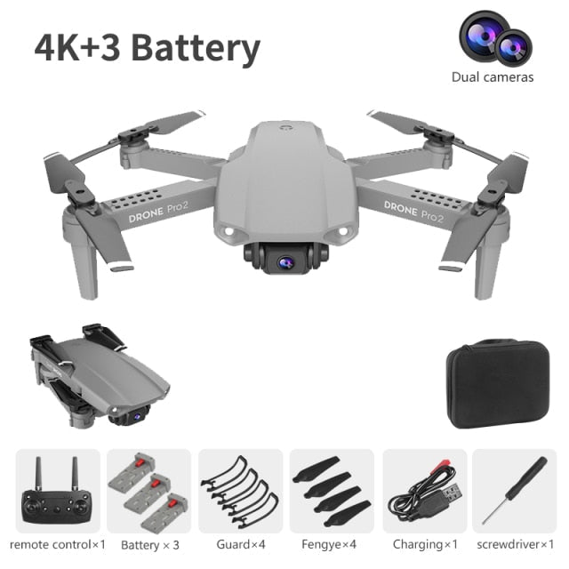 XCZJ E99 Pro2 RC Mini Drone 4K 1080P 720P Dual Camera WIFI FPV Aerial Photography Helicopter Foldable Quadcopter Dron Toys 4k double gray 3B - Tophatter Daily Deals
