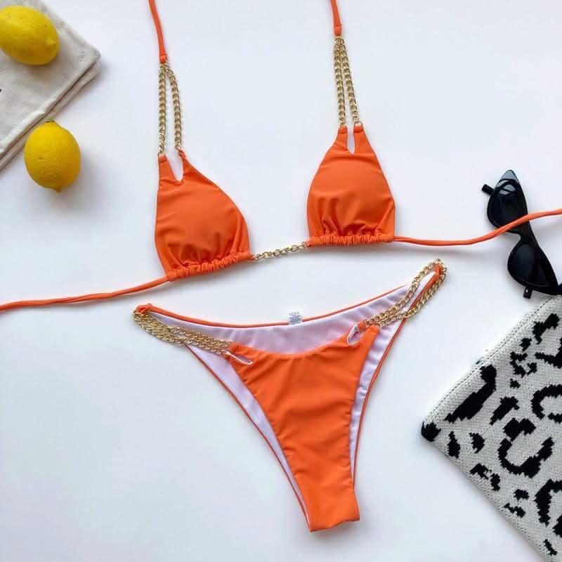Mini Bikini Tie Dye Swimwear Women Metal Chain Patchwork Bathing suit Triangle Bikinis Women's Swimsuit Women Sparkle Glitter Swimwear Sequin Bikini Shiny String Bra Swimsuit Beach Wear Women's Swimwear - Tophatter Daily Deals