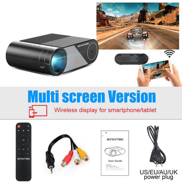BYINTEK K9 Mini 1280*720P Portable Video Home Theater HD LED Projector for 1080P 3D 4K (Option Multi-Screen For Iphone） K9 Multi screen - Tophatter Daily Deals