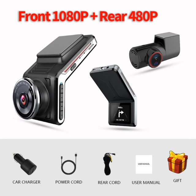 Sameuo U2000 dash cam front and rear 4k 2160P 2 camera CAR dvr wifi dashcam Video Recorder Auto Night Vision 24H Parking Monitor Front1080P Rear480p - Tophatter Daily Deals