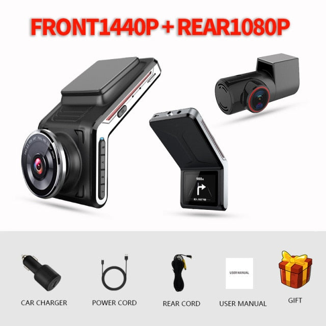 Sameuo U2000 dash cam front and rear 4k 2160P 2 camera CAR dvr wifi dashcam Video Recorder Auto Night Vision 24H Parking Monitor Front1440P Rear1080p - Tophatter Daily Deals