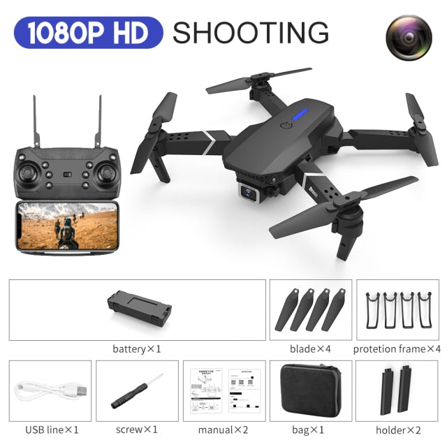 2021 New Quadcopter E88 Pro WIFI FPV Drone With Wide Angle HD 4K 1080P Camera Height Hold RC Foldable Quadcopter Dron Gift Toy 1080P Black Bag - Tophatter Daily Deals