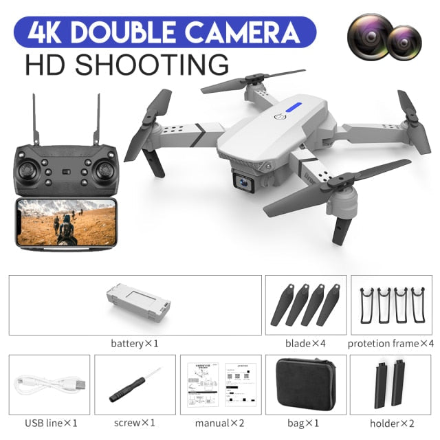 2021 New Quadcopter E88 Pro WIFI FPV Drone With Wide Angle HD 4K 1080P Camera Height Hold RC Foldable Quadcopter Dron Gift Toy DualCamera 4K White - Tophatter Daily Deals