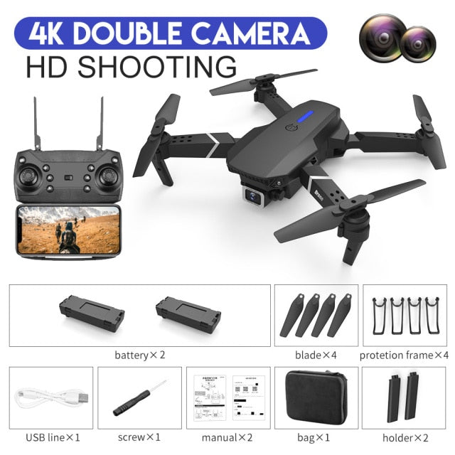 2021 New Quadcopter E88 Pro WIFI FPV Drone With Wide Angle HD 4K 1080P Camera Height Hold RC Foldable Quadcopter Dron Gift Toy DualCamera 4K 2B Bl - Tophatter Daily Deals