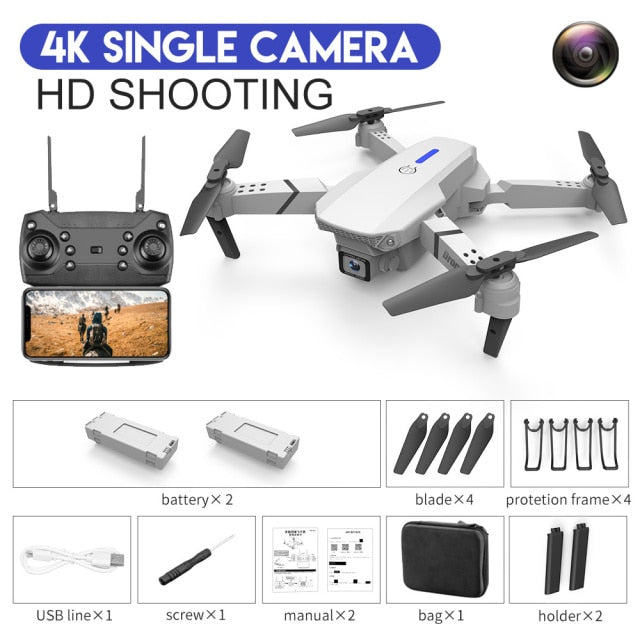 2021 New Quadcopter E88 Pro WIFI FPV Drone With Wide Angle HD 4K 1080P Camera Height Hold RC Foldable Quadcopter Dron Gift Toy 4K White Bag 2B - Tophatter Daily Deals