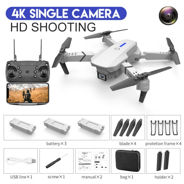 2021 New Quadcopter E88 Pro WIFI FPV Drone With Wide Angle HD 4K 1080P Camera Height Hold RC Foldable Quadcopter Dron Gift Toy 4K White Bag 3B - Tophatter Daily Deals