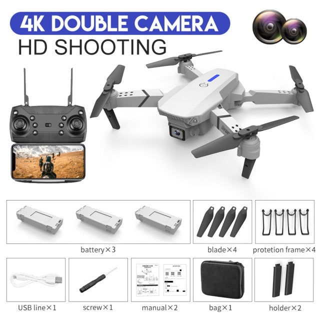 2021 New Quadcopter E88 Pro WIFI FPV Drone With Wide Angle HD 4K 1080P Camera Height Hold RC Foldable Quadcopter Dron Gift Toy DualCamera 4K 3B Wh - Tophatter Daily Deals