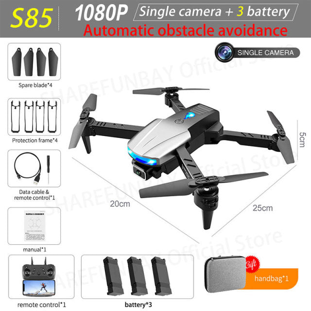 New S85 Pro Rc Mini Drone 4k Profesional HD Dual Camera Fpv Drones With infrared obstacle avoidance Rc Helicopter Quadcopter Toy 1080P 3B - Tophatter Daily Deals
